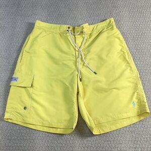 Polo Ralph‎ Lauren Mens Yellow Swim Trunks Shorts Logo Cargo Pocket Size Medium